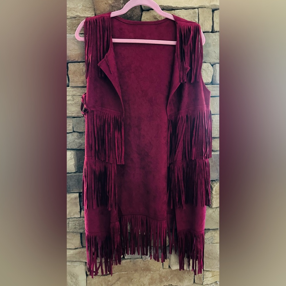 NWOT Fringed Burgundy Suede Vest!